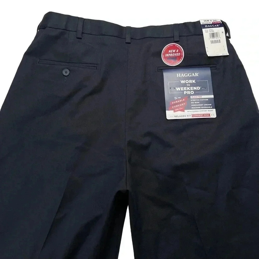 Haggar W2W Pro Stretch Cotton Pleated Relaxed Fit Mens Dress Pants Size 36Wx34L - Picture 12 of 12